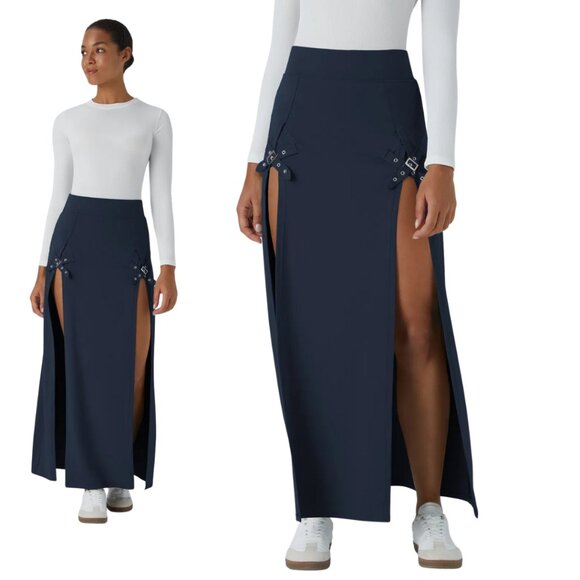 HALARA High Waist 2 In 1 Split Navy Maxi Skort Skirt Buckle Various Sizes NWT - Picture 1 of 15
